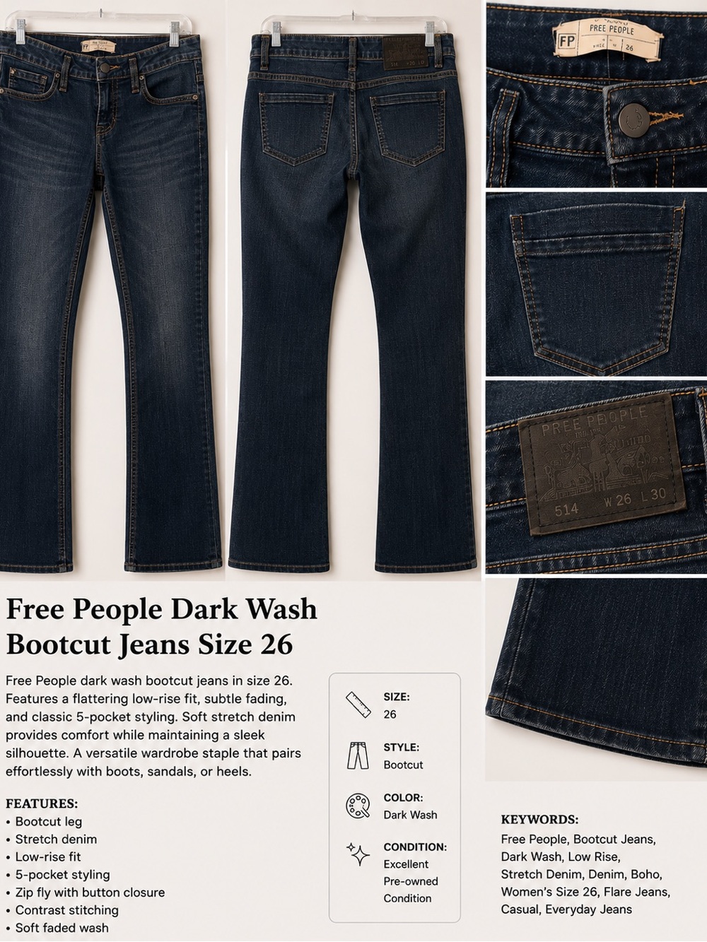 Free People Dark Wash Bootcut Jeans